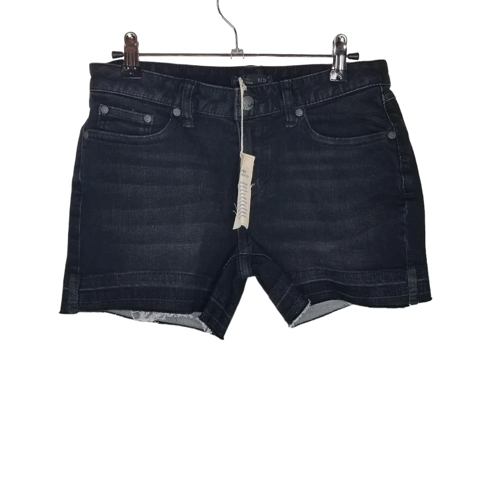Prana London black denim jean raw hem shorts